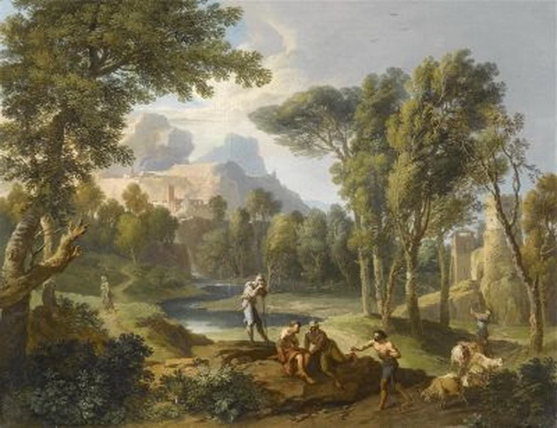Paesaggio laziale con cinque personaggi